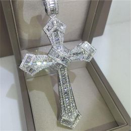 14K Gold Long Diamond Cross Pendant 925 Sterling Silver Party Mariage Pendentif Collier For Women Men Moisanite Jewelry Gift RPPTL