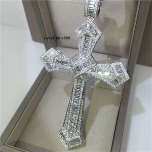 Pendentif croix en diamant Long en or 14 carats, en argent Sterling 925, pendentifs de fête de mariage, collier pour femmes et hommes, bijoux moissanite, cadeau