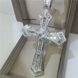 14K Gold Long Diamond Cross Pendant Sterling Sier Party Wedding Pendentid Collier For Women Men Moisanite Jewelry Gift