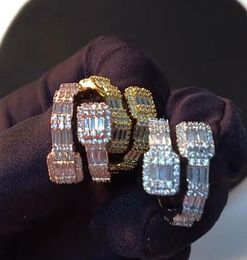14k Gold Men Ladies Zirconia Anillo de diamantes Baguette Baguette Piedras cuadradas Anillo Rosegold Silver Color Hiphop Jewelry2678302