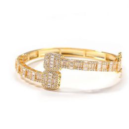 14k ouro masculino senhoras zircônia cúbica diamante baguette pulseira quadrada tamanho de abertura hiphop jóias229h