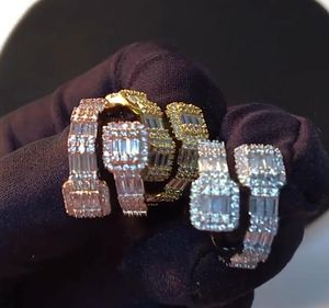 14K Gold Men Mesdames Cumbic Zirconia Diamond Ring Baguette Square Ptones Anneau Rosegold Silver Color Hiphop Jewelry2446653