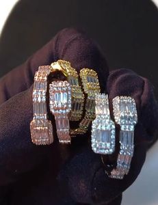 14K Gold Men Ladies Cumbic Zirconia Diamond Ring Baguette Square Pierres Anneau Rosegold Silver Color Hiphop Bijoux7503225