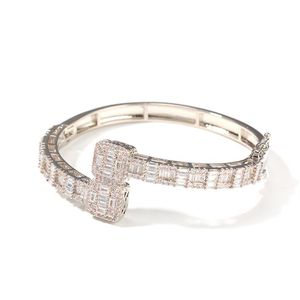 14K Goud Mannen Dames Zirconia Diamond Baguette Vierkante Bangle Armband Opening Maat Hiphop Sieraden 3825 Q2252m