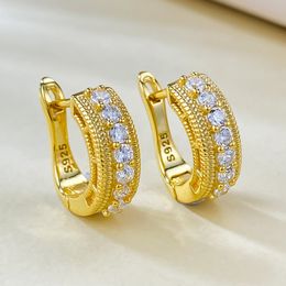 Pendiente de aro de diamante de moissanita de oro de 14K, pendientes de boda de fiesta de Plata de Ley 925 100% auténtica para mujer, regalo de joyería de compromiso