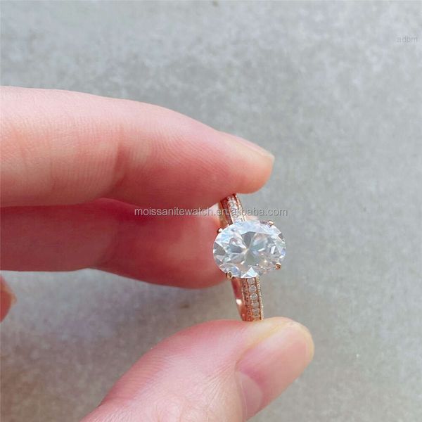 Bague Moissanite en or 14 carats 7x9mm, glace pilée, forme ovale hybride, fiançailles, Halo diamant, anneaux de mariage