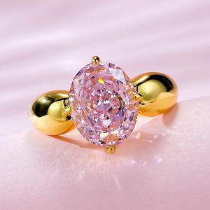 Anillo de diamante de moissanita rosa de oro de 14K, anillos de boda para fiesta de Plata de Ley 925 100% auténtica para mujer, joyería de compromiso nupcial