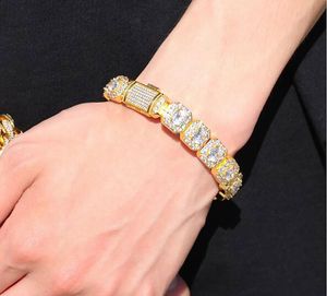 Bracelet de Tennis Baguette plaqué or 14 carats pour hommes et femmes, 12.5mm, solide, véritable diamant glacé, bijoux Hip Hop, cadeaux pour hommes et femmes