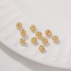 Perles en métal de rétention de couleur plaqué or 14 carats évider petite boule de fleur séparée/lâche bricolage fait main bracelet perles rondes de collier accessoires matériel