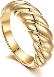 Anillo de cúpula de croissant grueso, anillo de sello de cuerda retorcida trenzada, anillos de banda de apilamiento de oro de 14k para niñas para mujeres