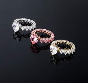 Bague en diamant plaqué or 14 carats en forme de goutte à goutte avec boîte d'origine, bijoux de fiançailles pour femmes et filles, taille américaine 6-10