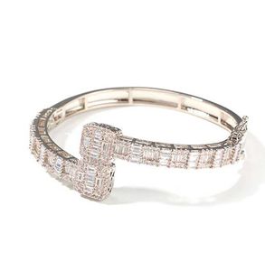 14K Plaqué Or Diamant Baguette Bracelet Bracelets Ouverture Taille Cubique Zircone Hiphop Bijoux pour Hommes Femmes Cadeaux