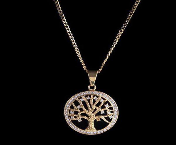 14K plaqué or Iced Out Tree of Life Pendant Collier Micro Pave Cumbic Zirconia Diamonds Rapper Singer Accessories5649026