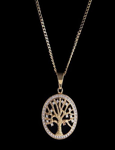 14K plaqué or Iced Out Tree of Life Pendant Collier Micro Pave Cumbic Zirconia Diamonds Rapper Singer Accessories2262293