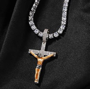 Collier avec pendentif croix de jésus plaqué or 14 carats, véritable diamant glacé, bijoux Hip Hop pour hommes et femmes, cadeaux