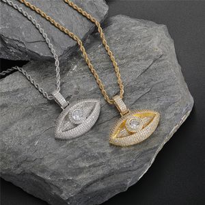 Ice Diamond Eye Pendentif Collier Bijoux tendance pour homme et femme avec chaîne de tennis