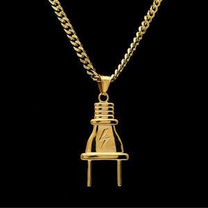 Collier pendentif avec prise d'éclairage Hip Hop pour hommes plaqué or 14 carats avec chaîne à maillons cubains de 70 cm de Long Jewelry306u