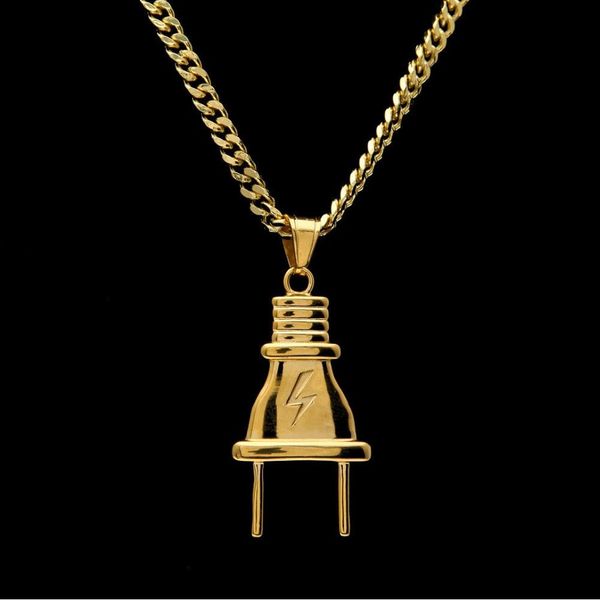 Collier pendentif d'éclairage Hip Hop Gold Mens 14K Collier avec chaîne de liaison cubaine de 70 cm de long bijoux 2140