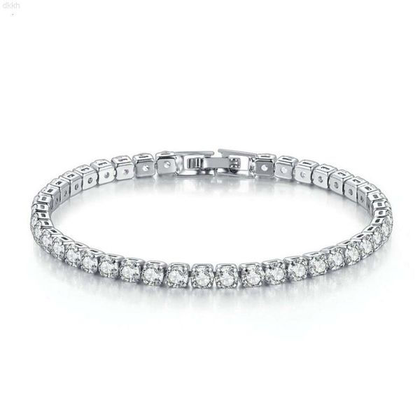 Bracelet classique en argent plaqué or 14 carats avec zircone cubique de 4 mm, chaîne en diamant et zircone, bracelets de tennis pour femme, fille et garçon