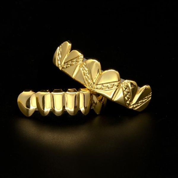 Grilles de dents supérieures et inférieures plaquées or 14K, style Hip Hop, Joker, fausses bouches pour Costume de noël 266d