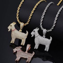 14K Plaqué Or Zircon CHÈVRE Pendentif Bling Pendentif Collier Glacé Or Argent Rosegold HipHop Bijoux Hommes Femmes Gifts229h