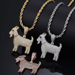 14K Plaqué Or Zircon CHÈVRE Pendentif Bling Pendentif Collier Glacé Or Argent Rosegold HipHop Bijoux Hommes Femmes Cadeaux