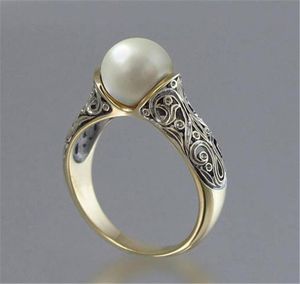 14K Gold Retro Silver Ring Pearls Anneaux de fiançailles princesse pour femmes Bijoux de mariage Anneaux de mariage Taille accessoire 610 4487293