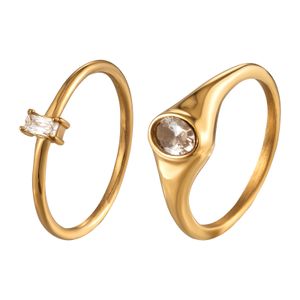 Bague en or 14 carats zircon anneaux de mariage pour femmes couleur or jaune promesse fiançailles femme bijoux