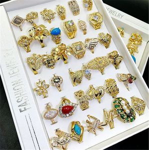 Bagues en or 14 carats Marchandises de décrochage Solitaire Bague en gros Mode Bijoux exagérés 36pcs Lot mixte 16-20 Taille