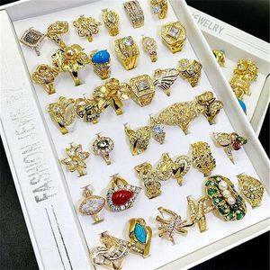 Bagues en or 14 carats, produits de stand au sol, bague Solitaire, bijoux exagérés à la mode, 36 pièces, lot mixte, taille 16-20, 2969