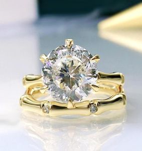14K Gouden Solitaire 10mm Moissanite Diamanten Ring Set Originele 925 sterling zilveren trouwring Ringen voor Vrouwen Belofte Sieraden928565904742