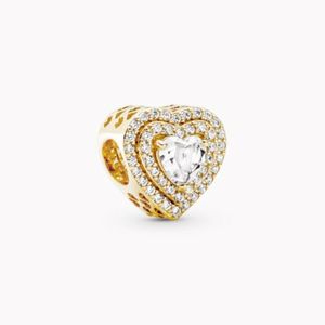 14k Or Sparkling Leveled Hearts Charm 925 Silver Pandora Charms pour Bracelets Kits de fabrication de bijoux à bricoler soi-même Perles en vrac Argent en gros 759517C01