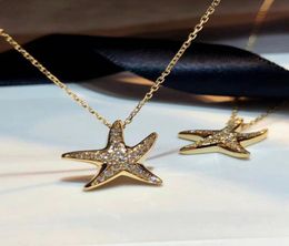 Cobrés de diamantes de oro de 14k Gold Starfish Real 925 Sterling Silver Charm Pendants Pendants Collar para mujeres Joyería de gargantilla de fiesta de novia5633350