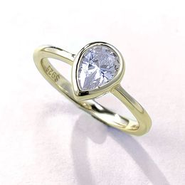 14K Gold Wassertropfen Labordiamant Ring 100% echtes 925 Sterling Silber Party Ehering Ringe für Damen Herren Verlobungsschmuck