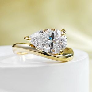 14 carats d'or à l'eau Drop Moisanite Diamond Ring 100% réel 925 Sterling Silver Party Band de mariage anneaux pour les femmes de fiançailles Rrwuo