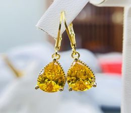 14k Gold Water Drop Topaz Cz Dangle Earring 925 Sterling Silver Party Pendientes de boda para mujeres Joyas de novia Regalo 7485957