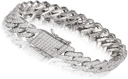 14K Goldwhite Gold plaqué 14 mm Hip Hop complet Iced Out Miami Cuban Link Chain Choker CZ Lab Diamond Bracelet pour Men1033189