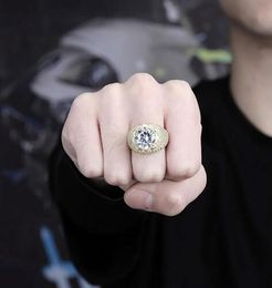 14K Hip Hop Masterpiece Gold CZ Bling Rings Mens Micro Pave Cubic Zirconia Simulated Solitaire Diamonds Ring6381321