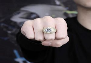 14K Hip Hop Masterpiece Gold Cz Bling Rings Mens Micro Pave Cubic Zirconia Simulated Solitaire Diamonds Ring1471163