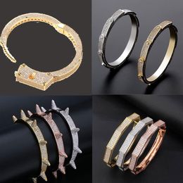 14K Iced Out Classics Fashion Designer Gold Brace; Let Copper Bangle Cool CZ Stone Luxury Cubic Zirconia Hip Hop Bracelets244r