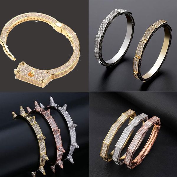 14K Iced Out Classics Fashion Designer Gold Brace; Let Copper Bangle Cool CZ Stone Luxury Cubic Zirconia Hip Hop Bracelets308l