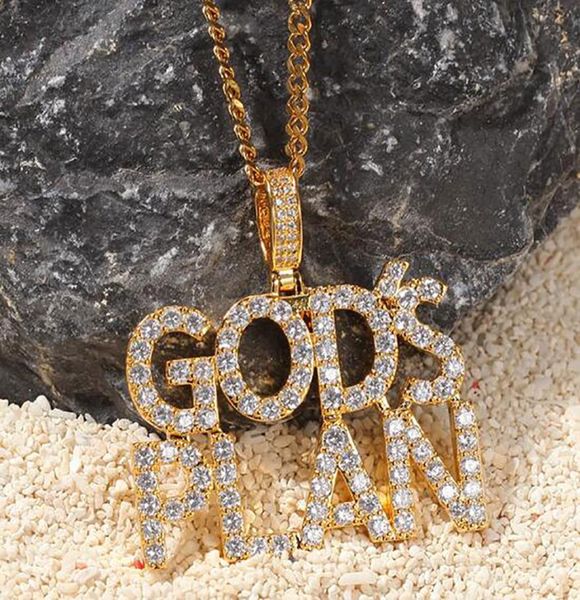 14K Iced Out Diamond GoldSplan Letter Pendant Collier Bling Bling Micro Pave Cubic Zirconia Diamants simulés 24 pouces Chain 1071463