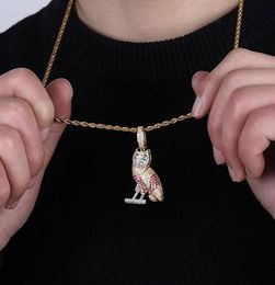 14K Iced Out Diamond Ovodrake Chouet Animal Pendant Collier Bling Bling Micro Pave Cumbic Zirconia Diamants simulés 24 pouces CHA1534533