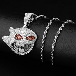 14K Iced Out Ghost Pendentif Bling Collier Micro Pave Cubique Zircon Pendentif Halloween Bijoux