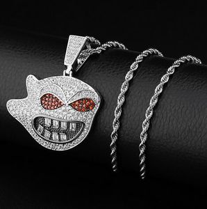 14K Iced Out Ghost Pendant Bling ketting Micro Pave kubieke zirkoon hanger Halloween -sieraden