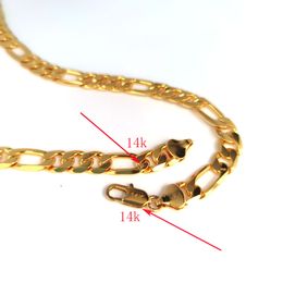 Collar de cadena de eslabones Figaro italiano de 14 k, 10 mm, chapado en oro fino macizo, 21 pulgadas, para hombre o mujer