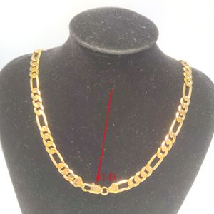 Collar de cadena de eslabones Figaro italiano de 14 k con sello de oro fino sólido GF 24