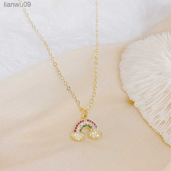 14k Plaqué Or Coloré Arc-En-Ciel Zircon Collier pour Dame Charme Créatif Clavicule Tempérament Colar Bijoux Pendentif Bijoux Cadeau L230704