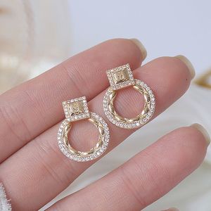 14K Real Gold Exquisite Circle CZ Dames Oorbellen Hoge Kwaliteit Charm Mircro Inlaid Zirconia Stud Earring Verjaardagscadeau