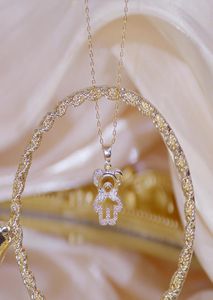 14k echt gouden feminia schattige beer korte ketting voor vrouwen glans zirkon choker verjaardag cadeau bruiloft sieraden hanger7378399